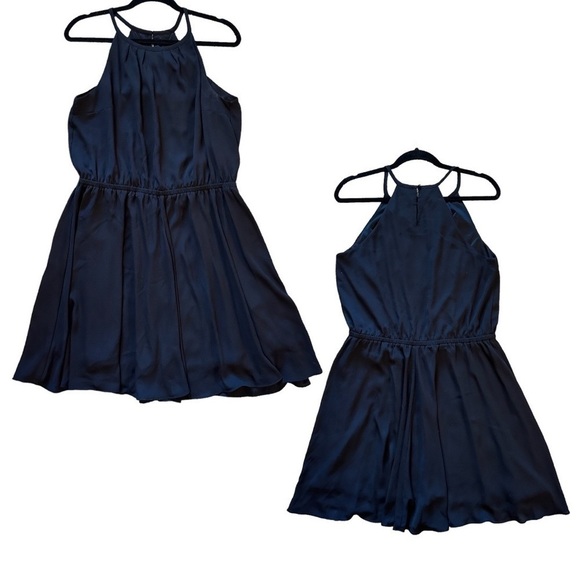 NWT Banana Republic Black Chiffon Halter Neckline Cinch waist Dress Womens Sz LP - Picture 11 of 13